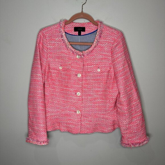 J.CREW Jackets & Blazers - JCREW Peplum Lady Jacket in Neon Fuchsia Tweed Size 12 Quiet Luxury